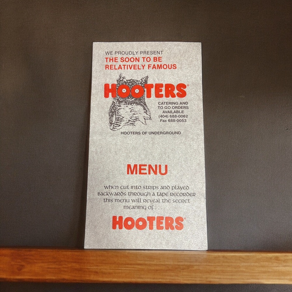 Vintage Menu Hooters Of Underground 1986 - Picture 1 of 3